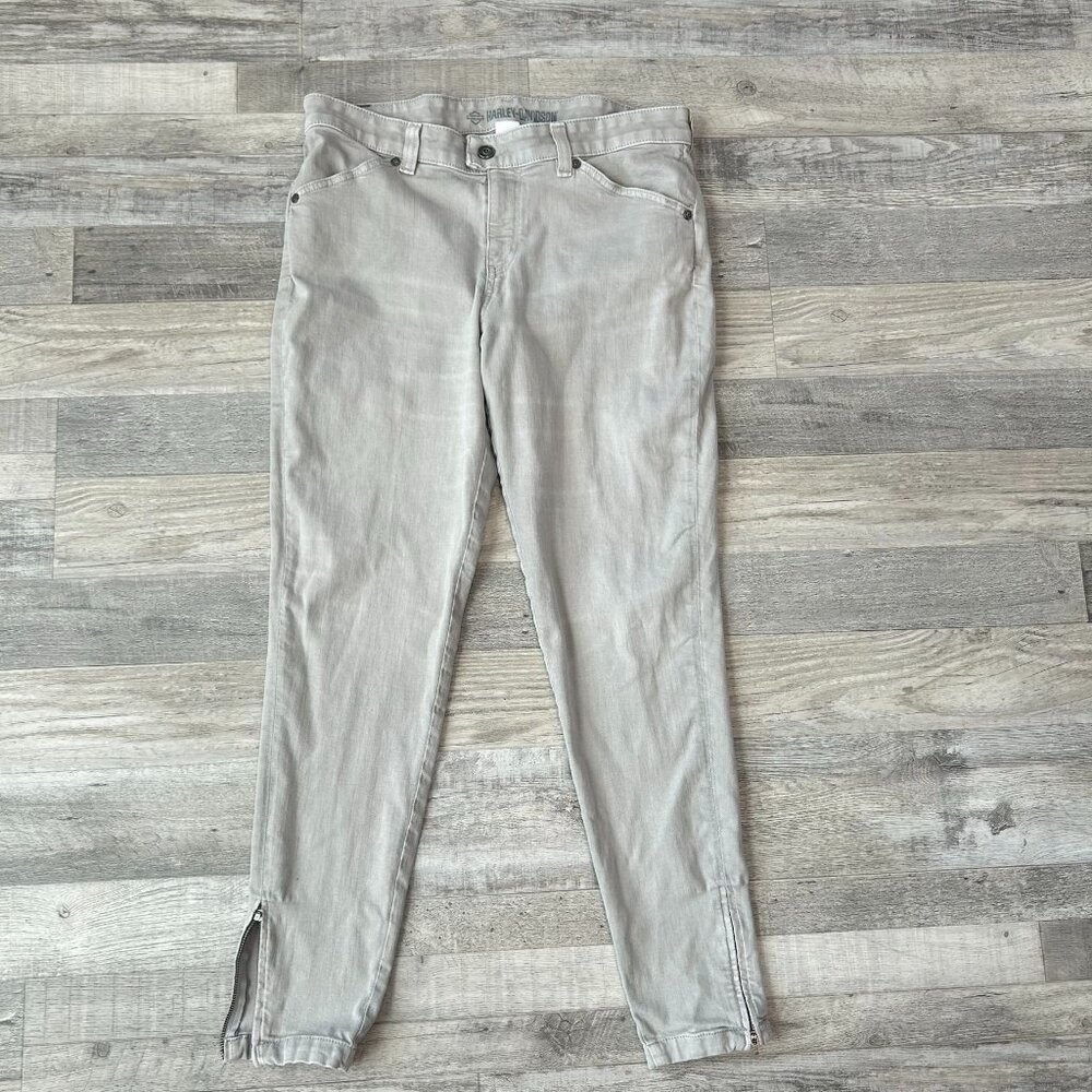 Harley Davidson grey mid rise skinny zipper ankle jeans womens size 31 L39